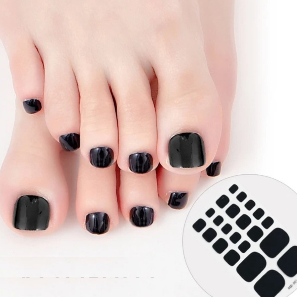 Black (Solid Color) Toenail Wraps Polish Strips [22 PCS]